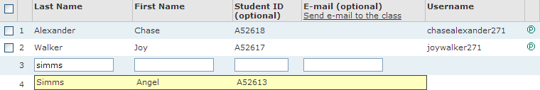 Add student to roster screenshot